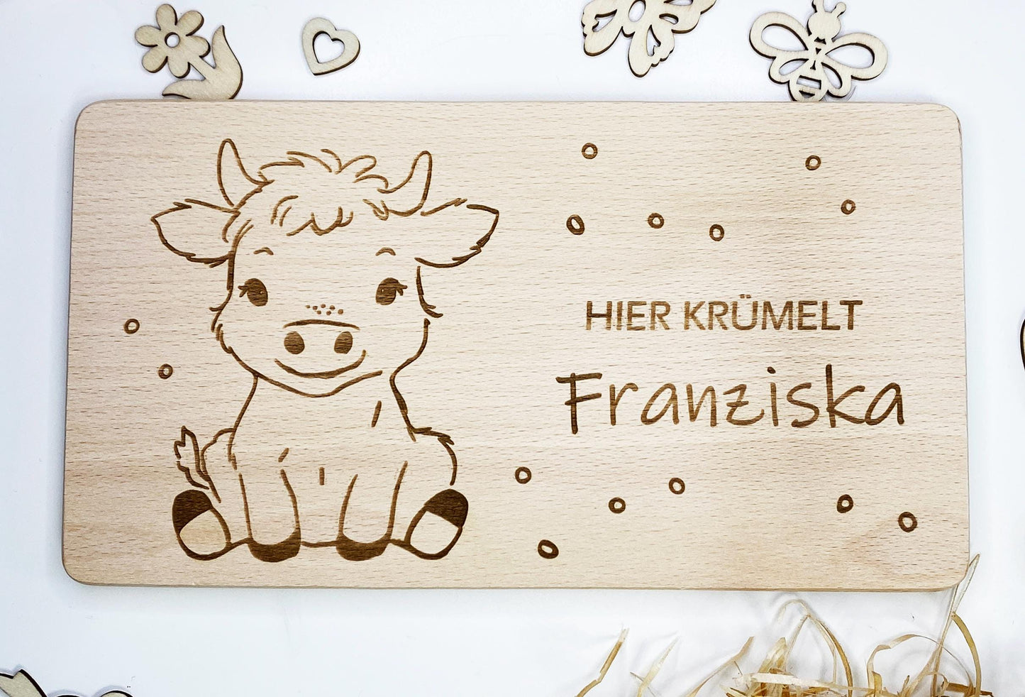 Holzbrettchen für Kinder mit Gravur Bauernhoftiere, Frühstücksbrett mit Namen, personalisiertes Schneidebrettchen