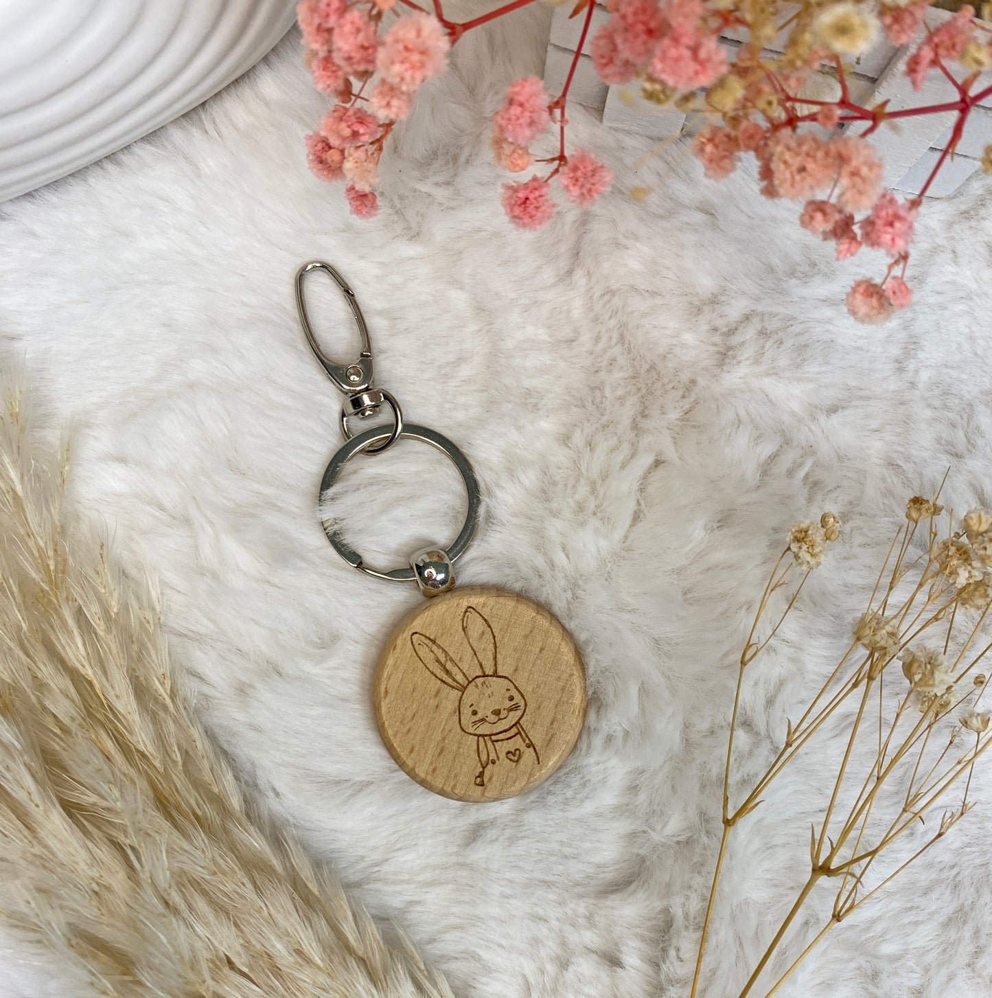 personalisierbarer Schlüsselanhänger aus Holz, Tier Motiv + Name, Taschenanhänger graviert, Holzanhänger mit Metallring, Rücksackanhänger