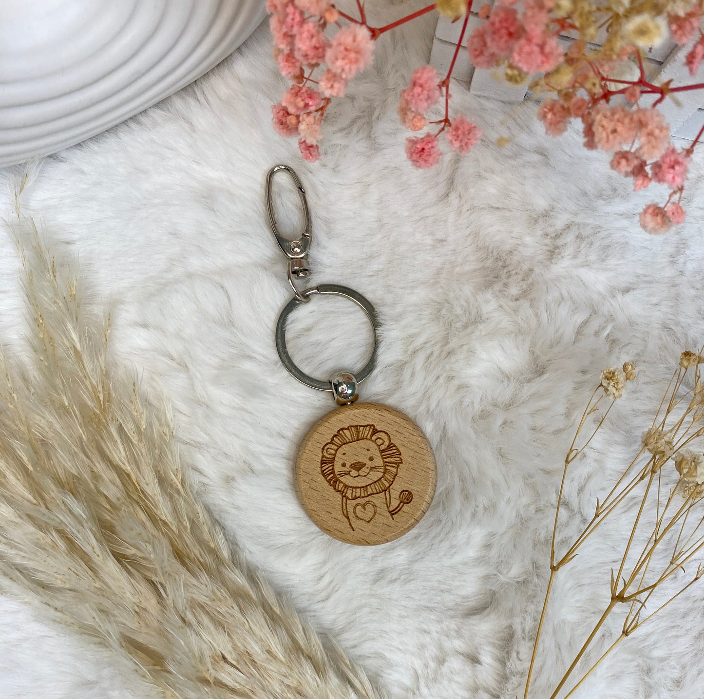 personalisierbarer Schlüsselanhänger aus Holz, Tier Motiv + Name, Taschenanhänger graviert, Holzanhänger mit Metallring, Rücksackanhänger