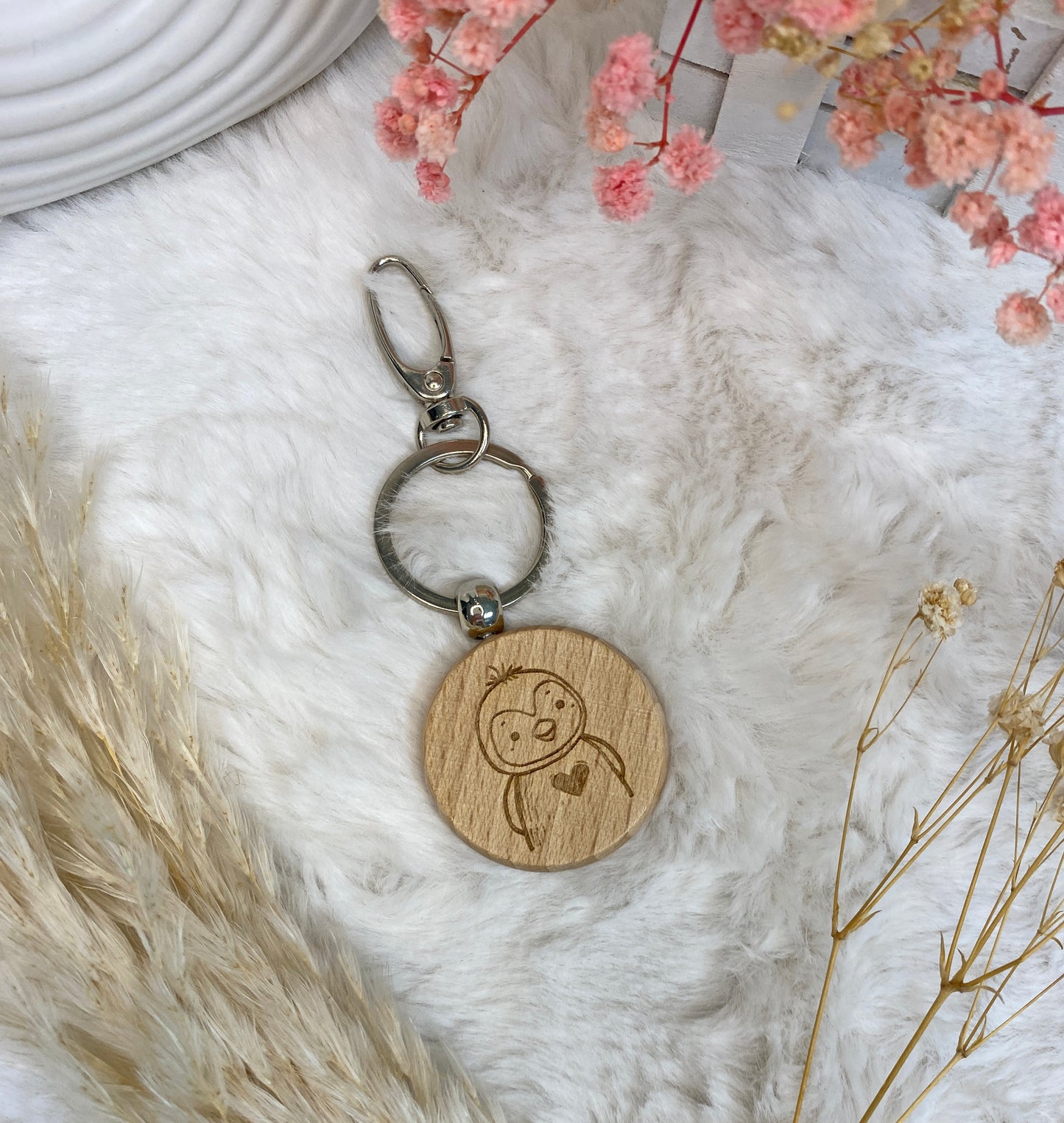 personalisierbarer Schlüsselanhänger aus Holz, Tier Motiv + Name, Taschenanhänger graviert, Holzanhänger mit Metallring, Rücksackanhänger