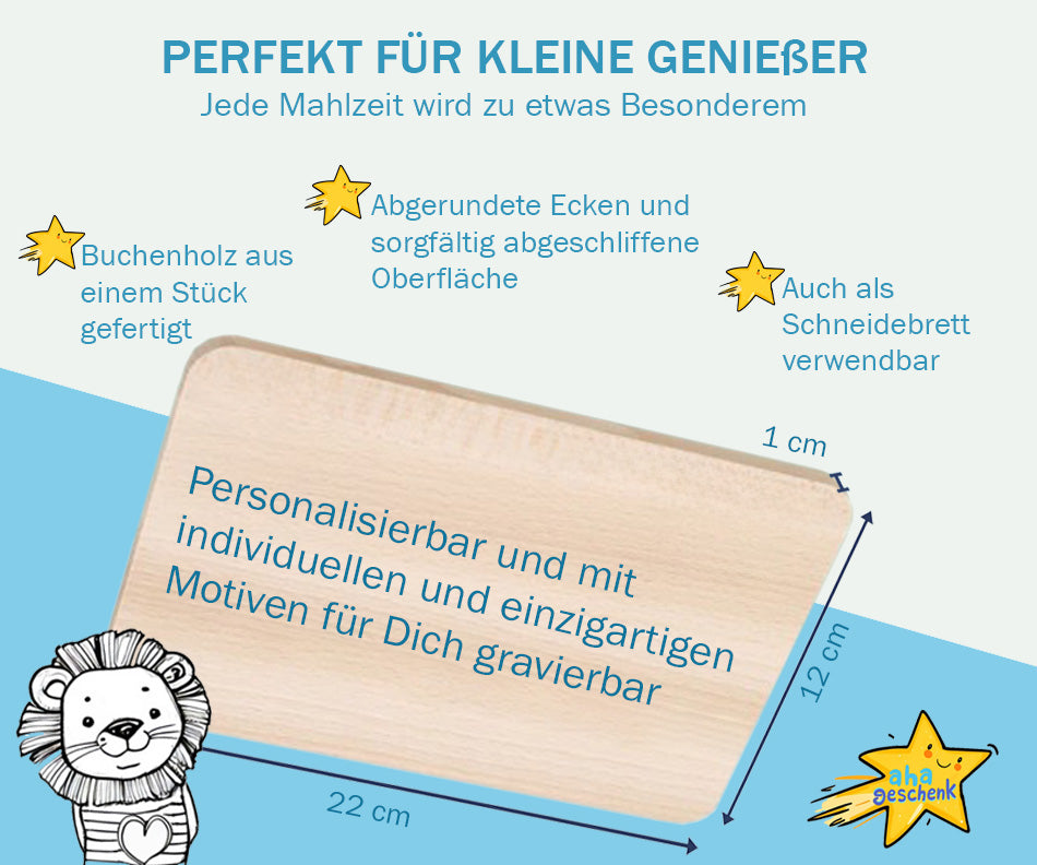 Frühstücksbrett Gravur mit Name, Kinder Essen Holzbrett, Schneidebrett personalisiert zum Geburtstag, Kinder Brettchen aus Holz graviert
