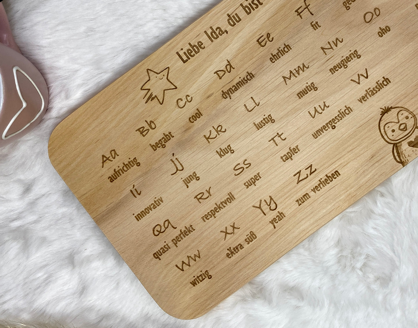 Holzbrett zur Schuleinführung, Küchenbrett Schulkind, Frühstücksbrett ABC, Frühstücksbrettchen personalisiert, Brettchen Holz Schulanfang