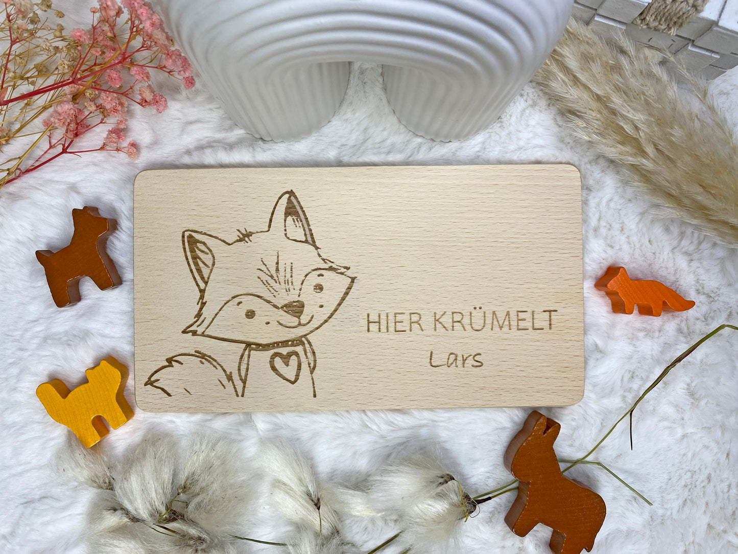 Frühstücksbrettchen personalisiert, Holzbrettchen für Kinder mit Namensgravur, Schneidebrettchen aus Holz mit Tier, Vesper Brettchen