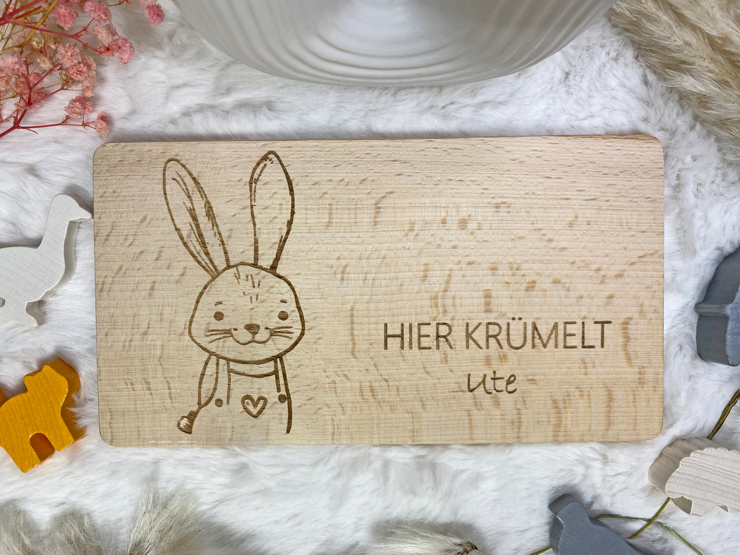 Frühstücksbrettchen personalisiert, Holzbrettchen für Kinder mit Namensgravur, Schneidebrettchen aus Holz mit Tier, Vesper Brettchen