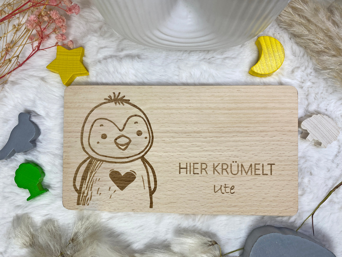 Frühstücksbrettchen personalisiert, Holzbrettchen für Kinder mit Namensgravur, Schneidebrettchen aus Holz mit Tier, Vesper Brettchen