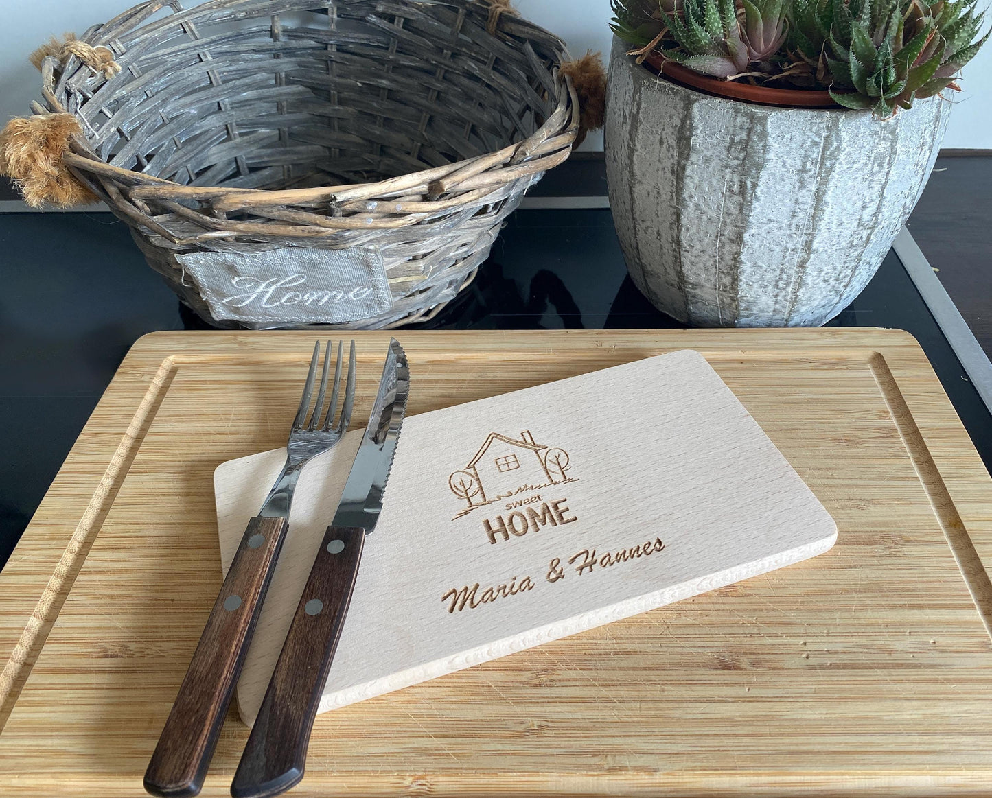 Holz-Schneidebrett erste Wohnung, Einzugsgeschenk, Schneidebrettchen zum Umzug, Sweet Home Gravur