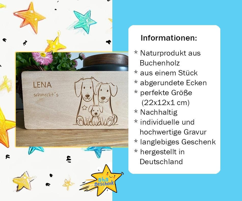 Holz Frühstücksbrett mit Golden Retriever Familie und Namensgravur, personalisiertes Holzbrettchen mit Gravur, Schneidebrett Hundefamilie