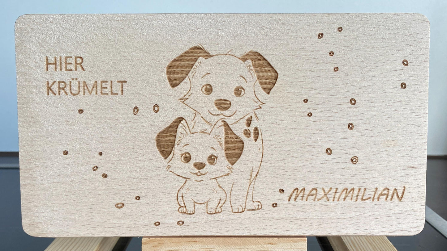 Holzbrettchen für Kinder, Gravur Hunde, Frühstücksbrettchen mit Namen, Holzbrett Geschenk Kinder, personalisiertes Brettchen, Schneidebrett
