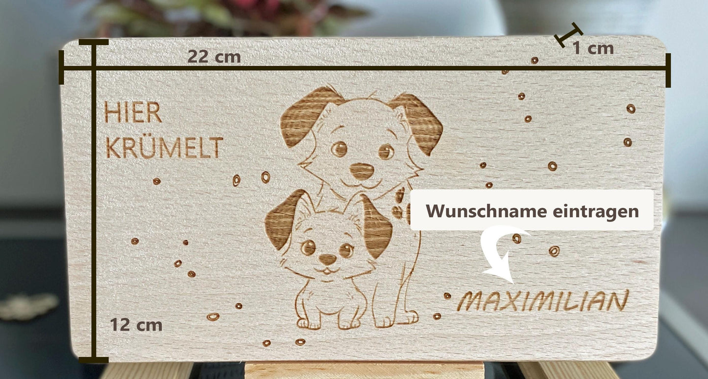Holzbrettchen für Kinder, Gravur Hunde, Frühstücksbrettchen mit Namen, Holzbrett Geschenk Kinder, personalisiertes Brettchen, Schneidebrett