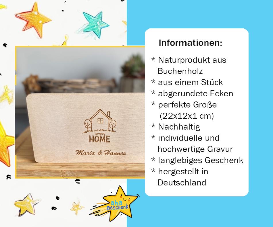 Holz-Schneidebrett erste Wohnung, Einzugsgeschenk, Schneidebrettchen zum Umzug, Sweet Home Gravur