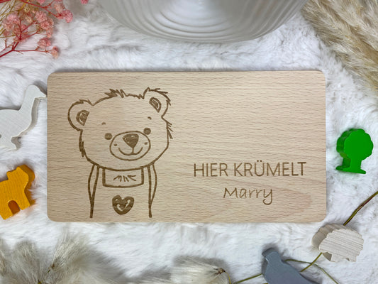 Frühstücksbrettchen personalisiert, Holzbrettchen für Kinder mit Namensgravur, Schneidebrettchen aus Holz mit Tier, Vesper Brettchen