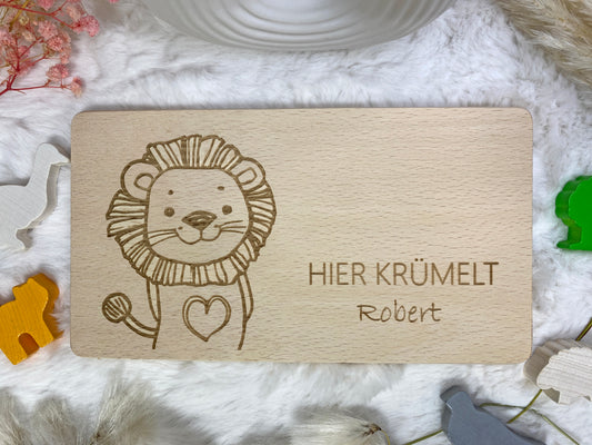 Frühstücksbrettchen personalisiert, Holzbrettchen für Kinder mit Namensgravur, Schneidebrettchen aus Holz mit Tier, Vesper Brettchen