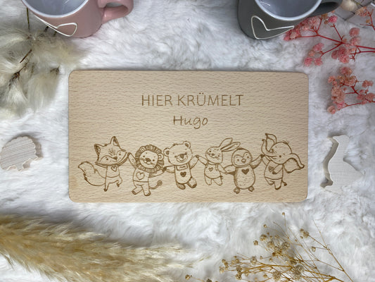 Frühstücksbrett Gravur mit Name, Kinder Essen Holzbrett, Schneidebrett personalisiert zum Geburtstag, Kinder Brettchen aus Holz graviert