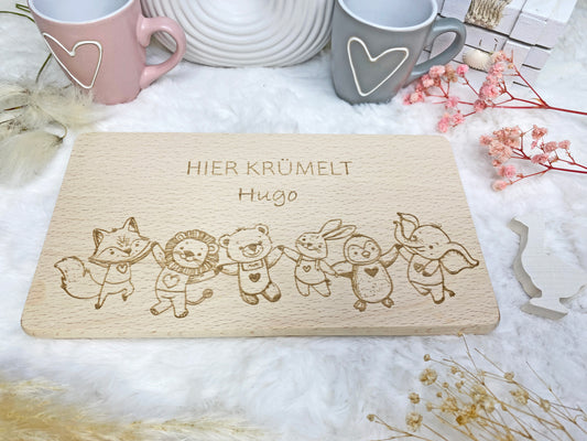 Frühstücksbrett Gravur mit Name, Kinder Essen Holzbrett, Schneidebrett personalisiert zum Geburtstag, Kinder Brettchen aus Holz graviert
