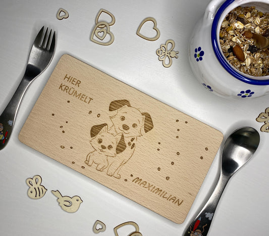 Holzbrettchen für Kinder, Gravur Hunde, Frühstücksbrettchen mit Namen, Holzbrett Geschenk Kinder, personalisiertes Brettchen, Schneidebrett