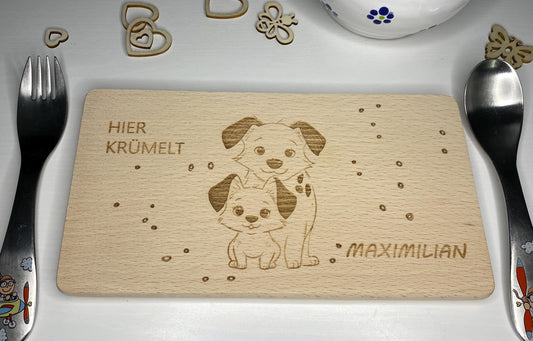 Holzbrettchen für Kinder, Gravur Hunde, Frühstücksbrettchen mit Namen, Holzbrett Geschenk Kinder, personalisiertes Brettchen, Schneidebrett